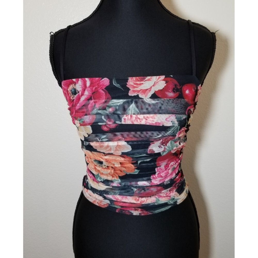 Express Floral Spaghetti Strap Tank Top Ruched Size XS Retro Festival Boho NWOT